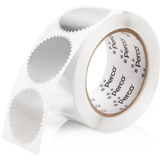 Perco Metallic Silver 2-Inch Serrated Edge Sticker Labels with Permanent Adhesive - 500 Labels per Roll - Stylish & Elegant Seals for Envelopes, Certificates, Awards, Packaging & More - Made in USA