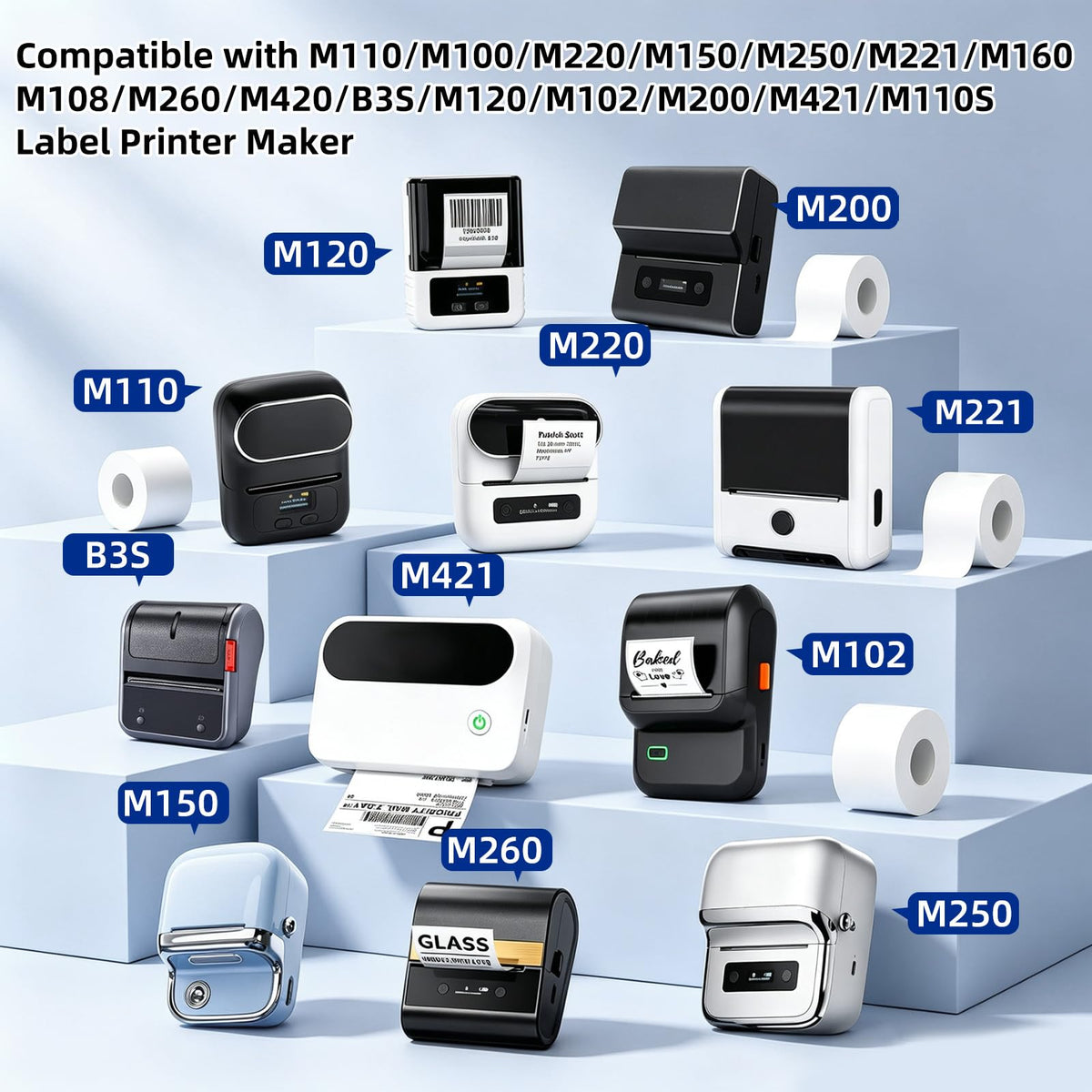 Thermal Labels for M110/M100/M220/M108,1.96”x1.96”(50x50mm) 1.96*1.96 3 rolls
