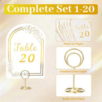 Gold Table Numbers 1-20 with Place Card Holders, Table Number Holders