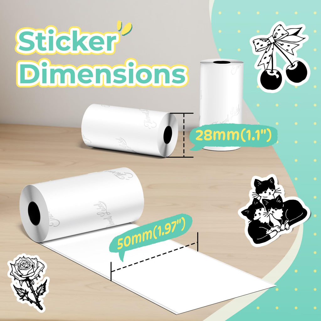 Phomemo White Self-Adhesive Thermal Paper 50mm x 3.5m, Image Time 2 Years