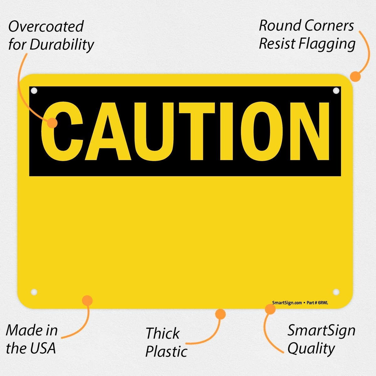 SmartSign "Caution" Blank Write-On Sign | 7" x 10" Plastic 7" x 10"