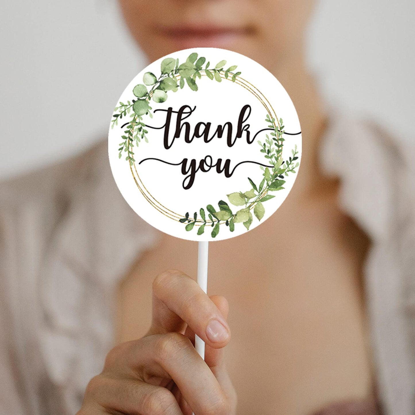 50 Greenery Thank You Stickers - Favor Stickers - Thank You Labels for Baby Shower, Wedding, Small Business, Bakeries, Handmade Goods, 2 Inches.