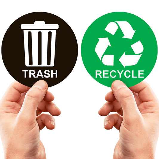 Recycle Sticker for Trash Bins - Perfect Recycling Stickers for Trash Can - 2 Pack - 5" by 5" Decal Logo - Ideal Label Sign for Home or Office Refuse Bin - Suitable for Indoor/Outdoor use Green, Black