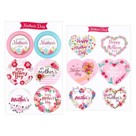 120pcs Happy Mother's Day Stickers, 12 Designs Mother Day Tags Self-Adhesive Mother's Day Labels Floral Envelope Seals for Envelope Card Gift Mother's Day Decorations