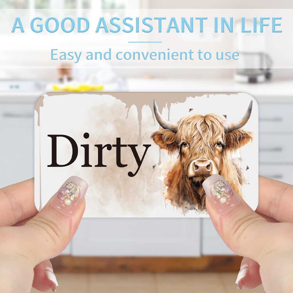 Highland Cow Dishwasher Clean Dirty Magnet, Double-Sided Highland Cow