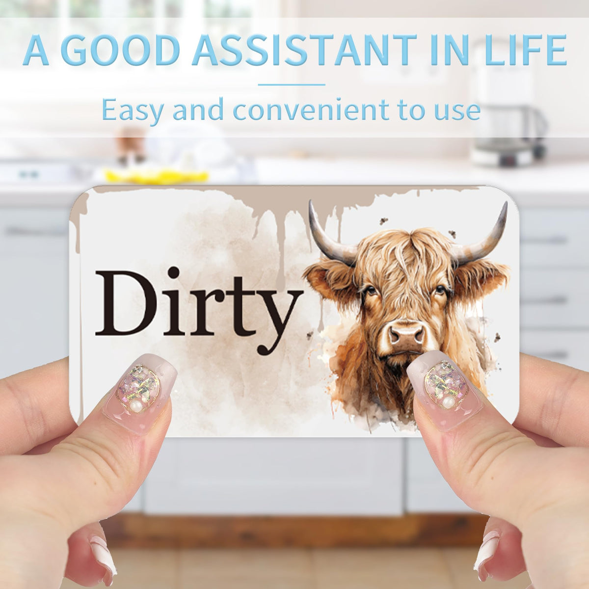 Highland Cow Dishwasher Clean Dirty Magnet, Double-Sided Highland Cow