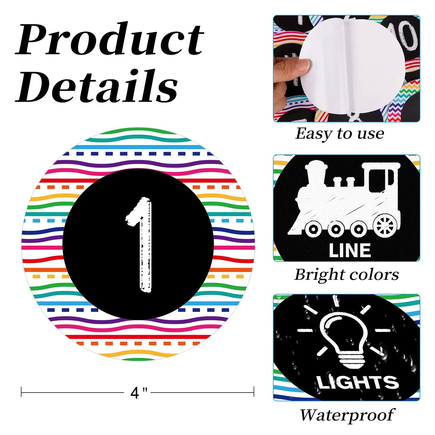 D4DREAM Number Spot Markers and Labels 4" Number Spot Markers Stickers 36Pcs Classroom Line-up Spots Stickers Number Stickers for Preschool Kindergarten Elementary Classroom Decoration 2-black