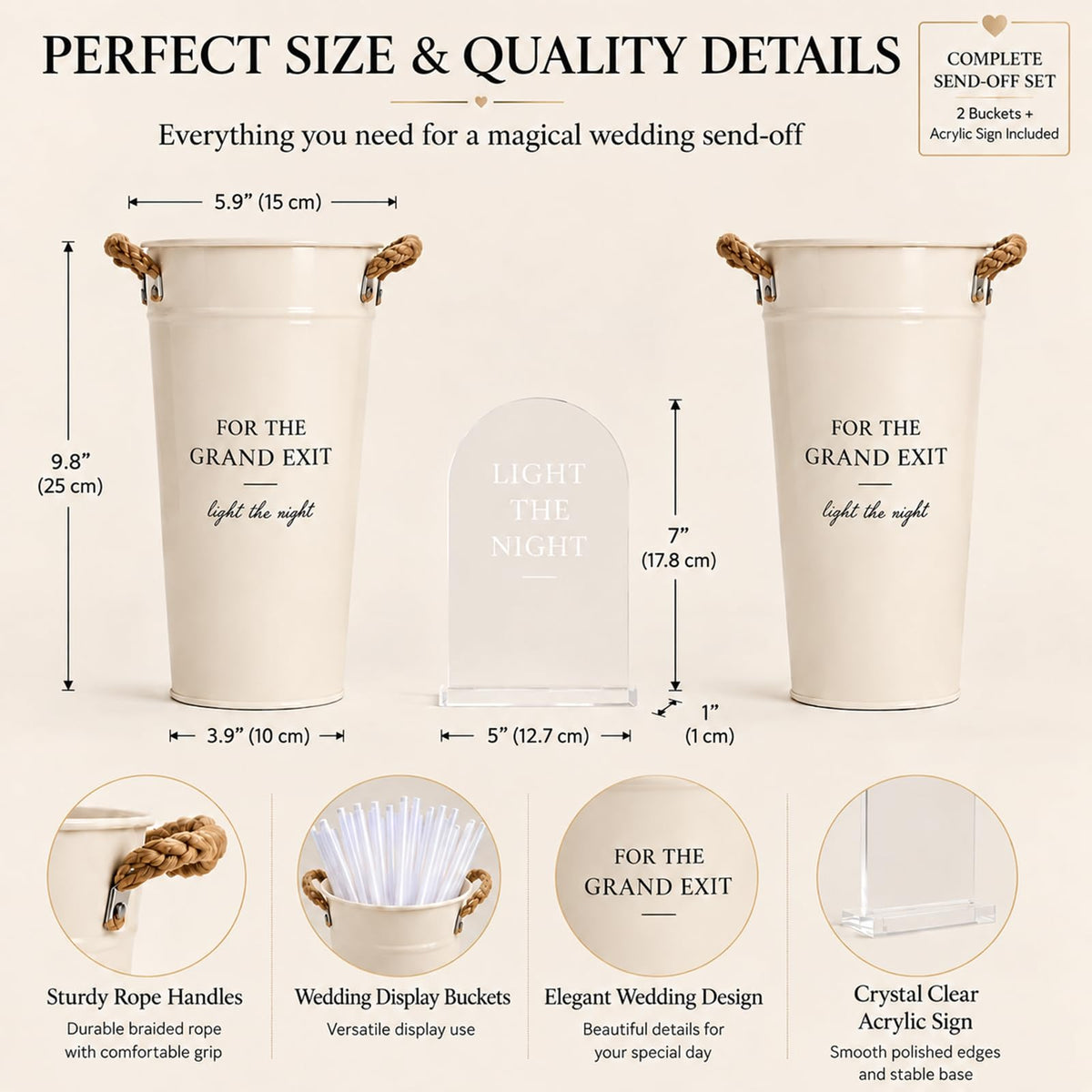 2 Pack Wedding Display Buckets, Galvanized Metal, 9.8 Inch