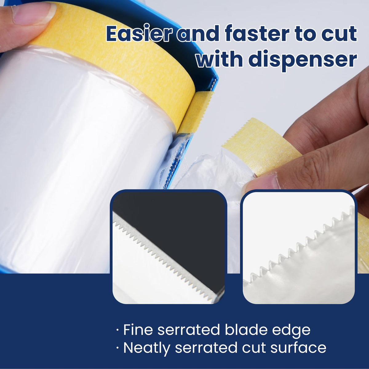 ADHES Pretaped Masking Film with Dispenser, 550mm x 33m (22in x 108ft), Paint Protection Plastic Drop Cloth for Painting, Automotive, Furniture and Floor Covering 22in x 108ft 1