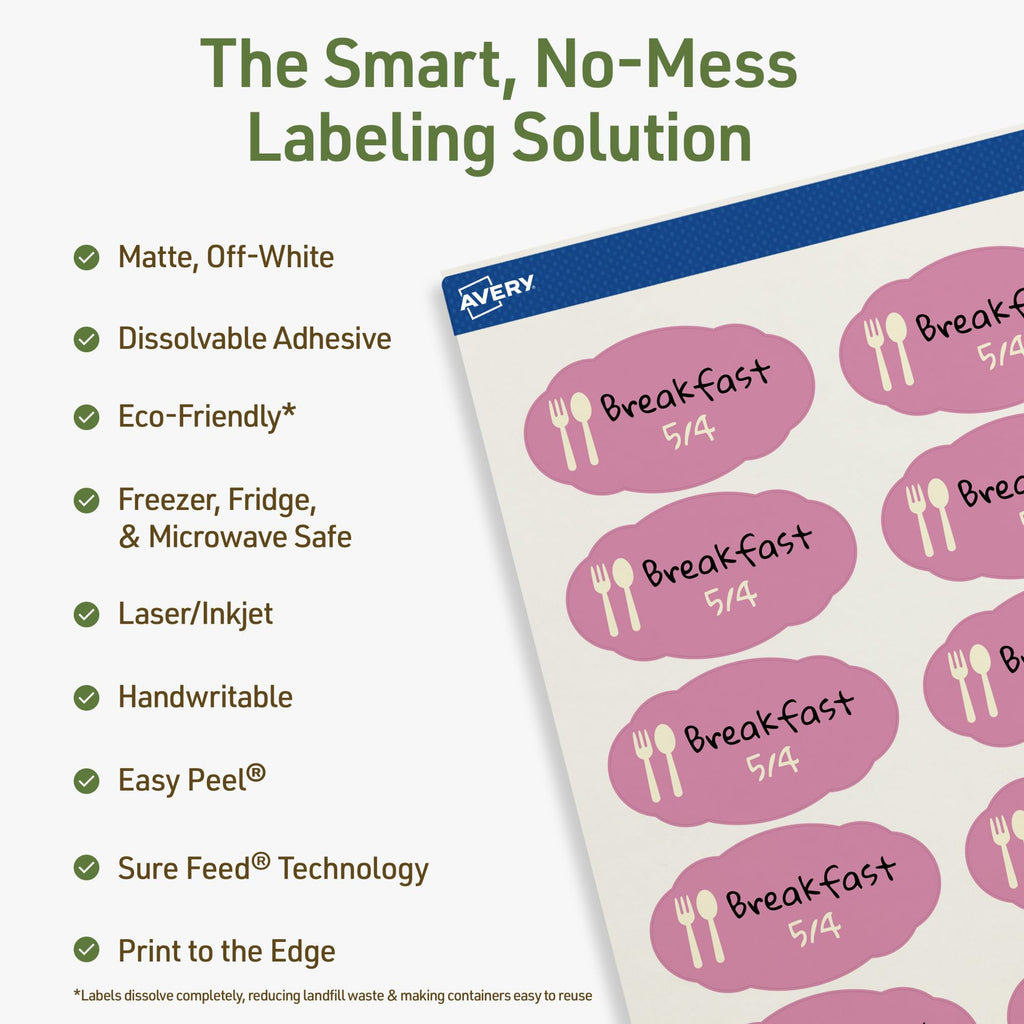 Avery® Dissolvable Oval Scalloped Labels, Sure Feed® Technology, 1-1/8" x 2-1/4", Matte White, Print-to-The-Edge, Laser/Inkjet Printable, 210 Labels Total