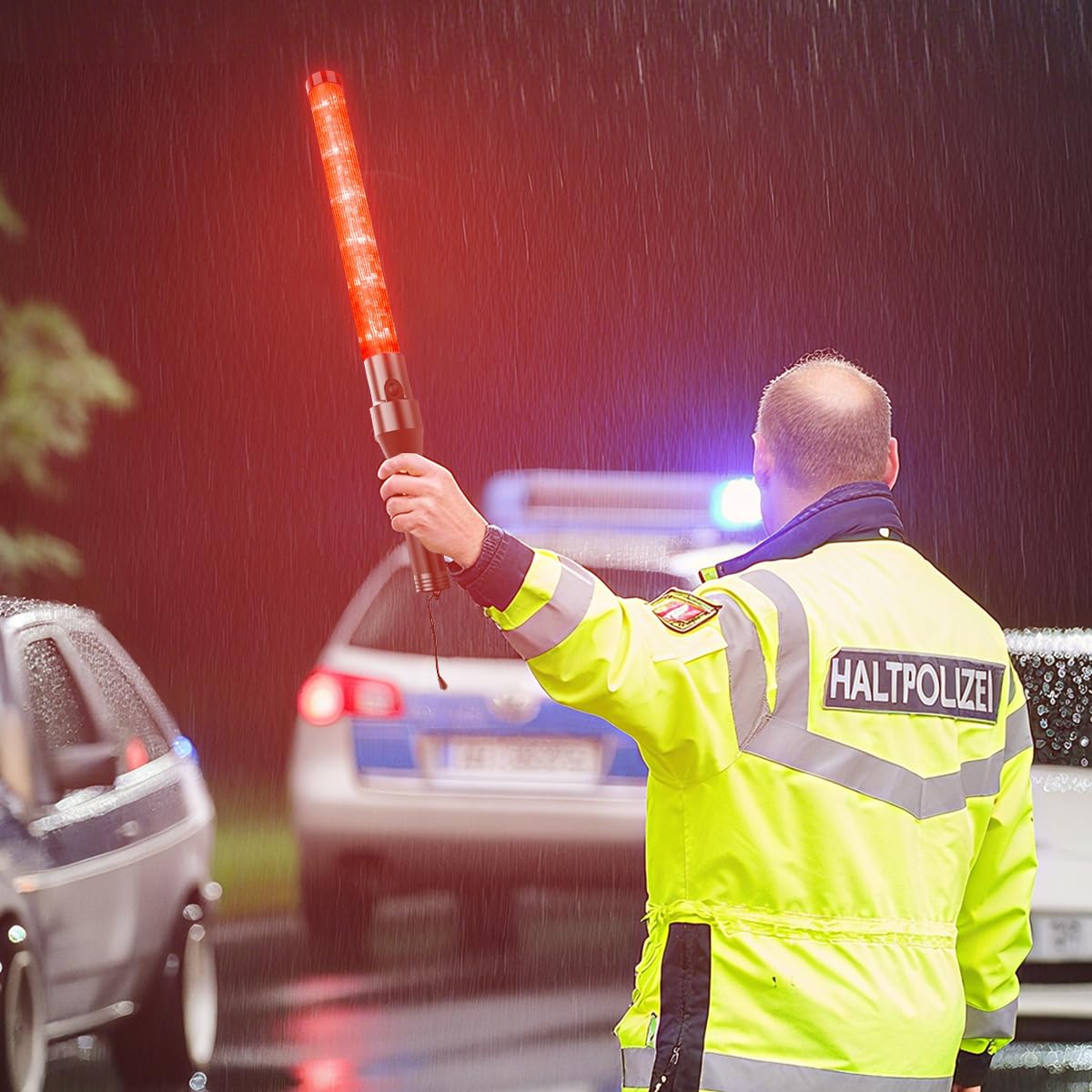 2 Pack Traffic Wand and Reflective Safety Vest, Traffic Control Tool Kit Whistle and Gloves, 21 Inch Traffic Control Wand with 6 Red LED Lights Inside for Parking, Car Directing and Outdoor Use