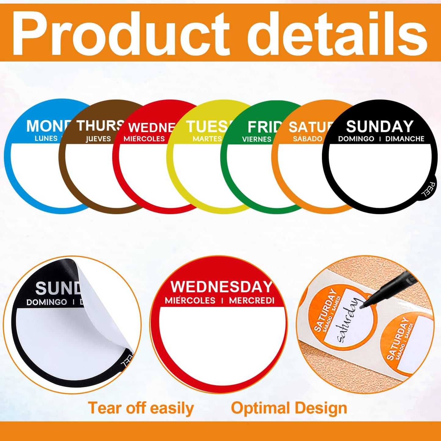 7000 Pcs Day of The Week Labels Food Labels Monday Through Sunday Management Inventory Stickers Removable Weekly Self Adhesive Date Dot Stickers for Restaurant Kitchen Containers Dispenser Round