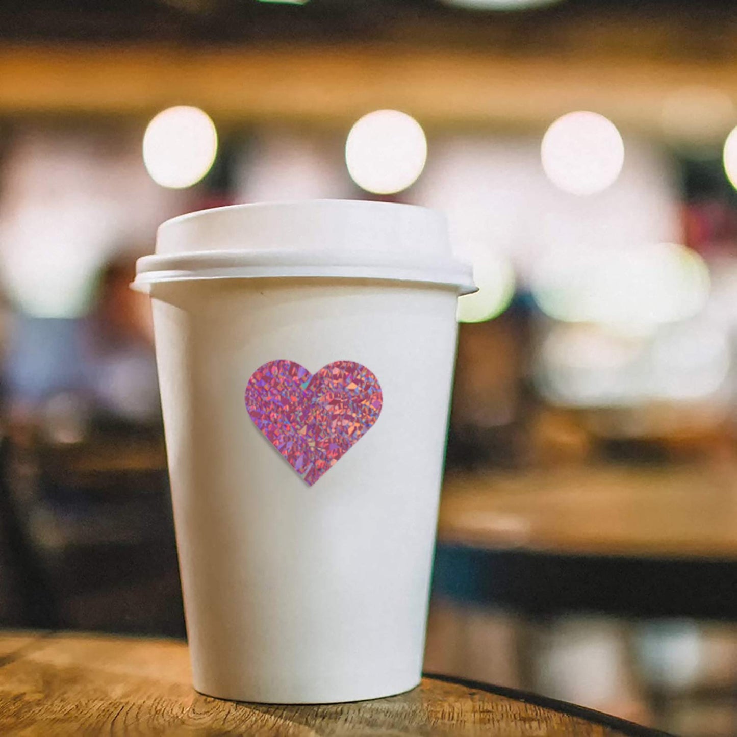 1.5" Pink Heart Stickers with Glitter Holographic Gravel Pattern, 500 pcs Sparkling Adhesive Heart Sticker Labels per Roll, Love Stickers for Personal and Business Use 1.5 inch