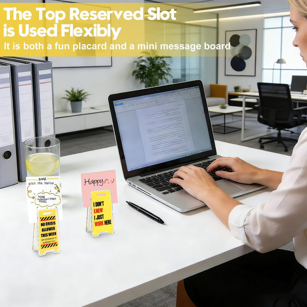 24 Pack Funny Office Desk Signs, Mini Acrylic Yellow Caution Desk Signs