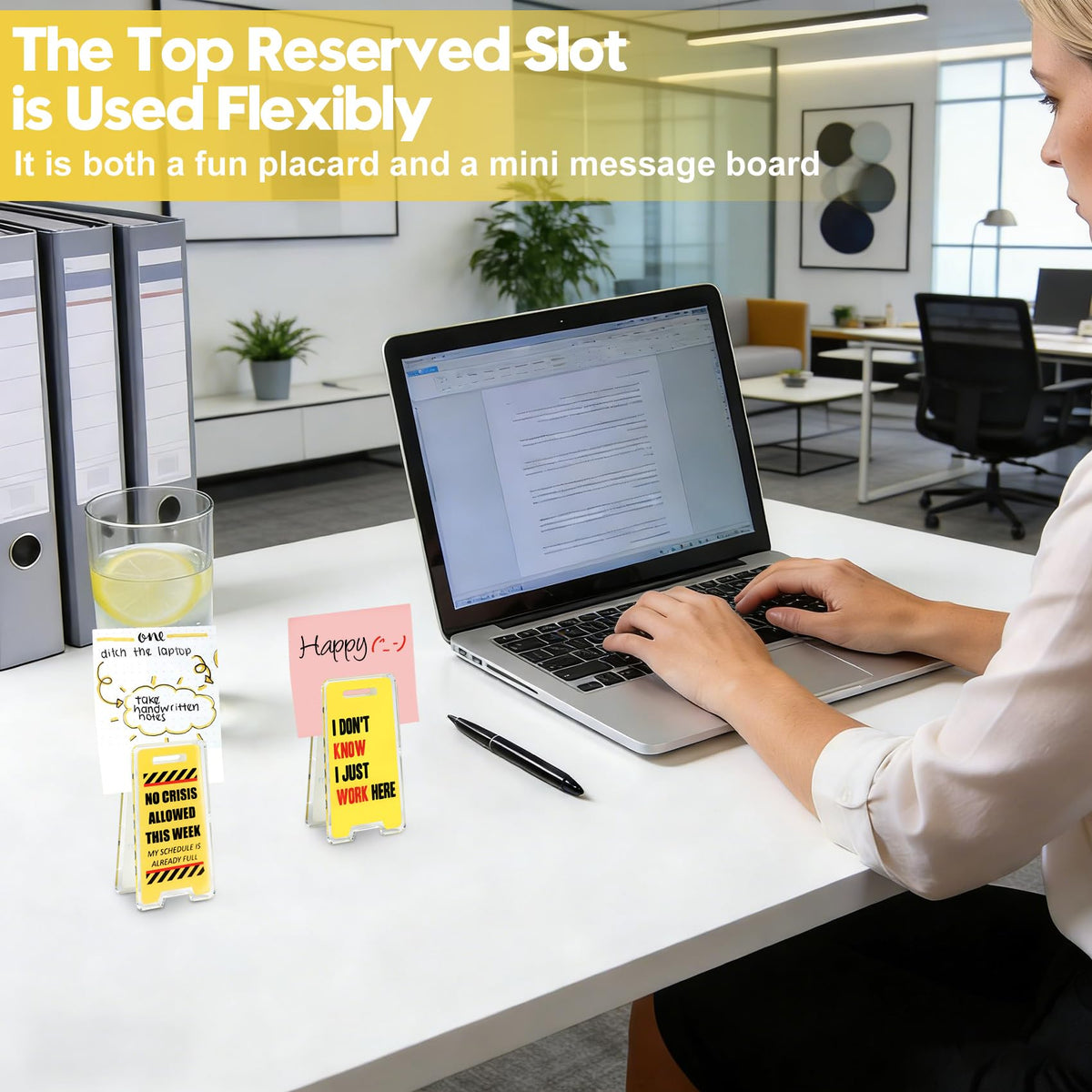 24 Pack Funny Office Desk Signs, Mini Acrylic Yellow Caution Desk Signs