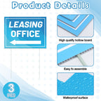 Ripeng 3 Pcs Leasing Double Sided Yard Signs with Arrow 16 x 12 Inch Yard Signs with Stakes for Outdoor Office Retail Store Restaurant Bar Hotel(Leasing Office) Leasing Office