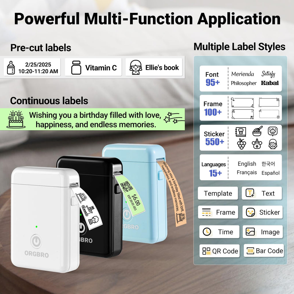 ORGBRO Label Maker Machine with Tape, X1 Bluetooth Mini Label Printer Random Color