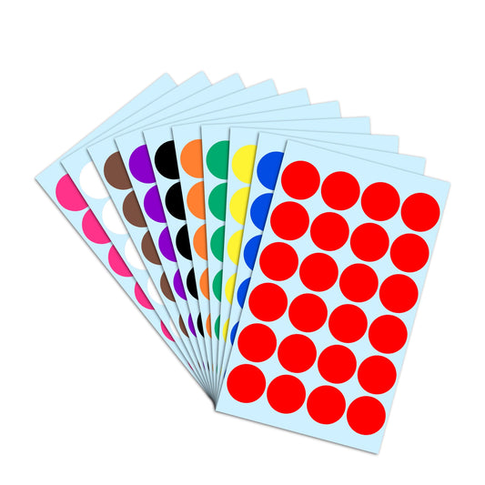 1200 Pack, 1" Round Colored Dot Stickers Labels - 10 Assorted Colors 1200 Pack 10 Colors