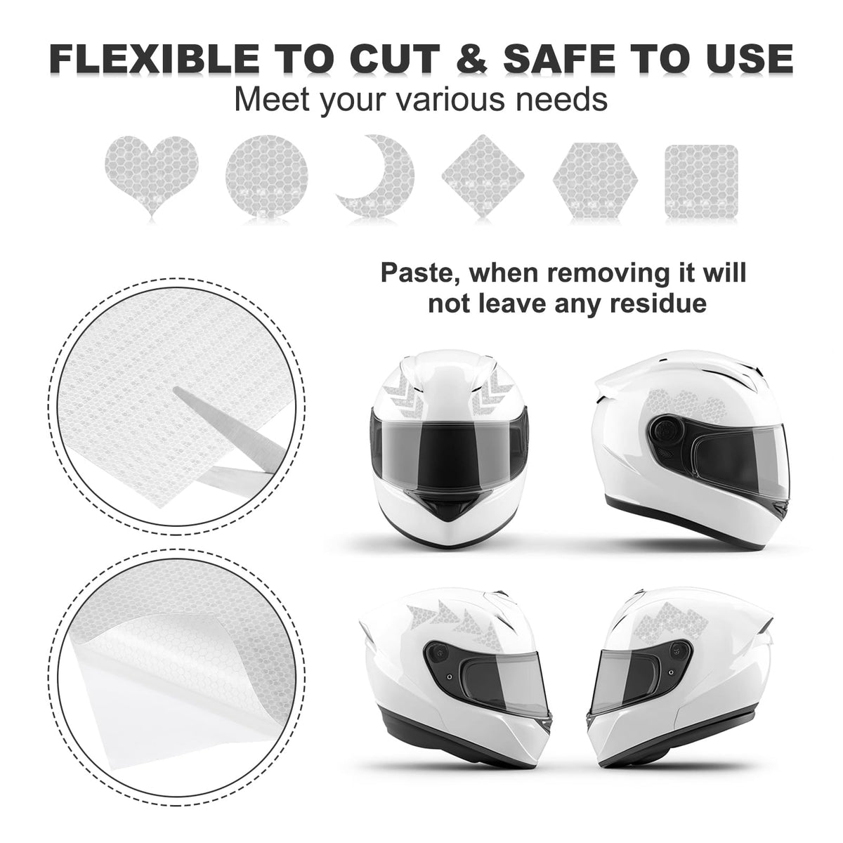 MECCANIXITY Adhesive Reflective Stickers, 12 x 8 Waterproof Safety Reflective Tape Warning Night Reflector Sticker for Bicycles Cars Trailer Mailbox, White Pack of 8