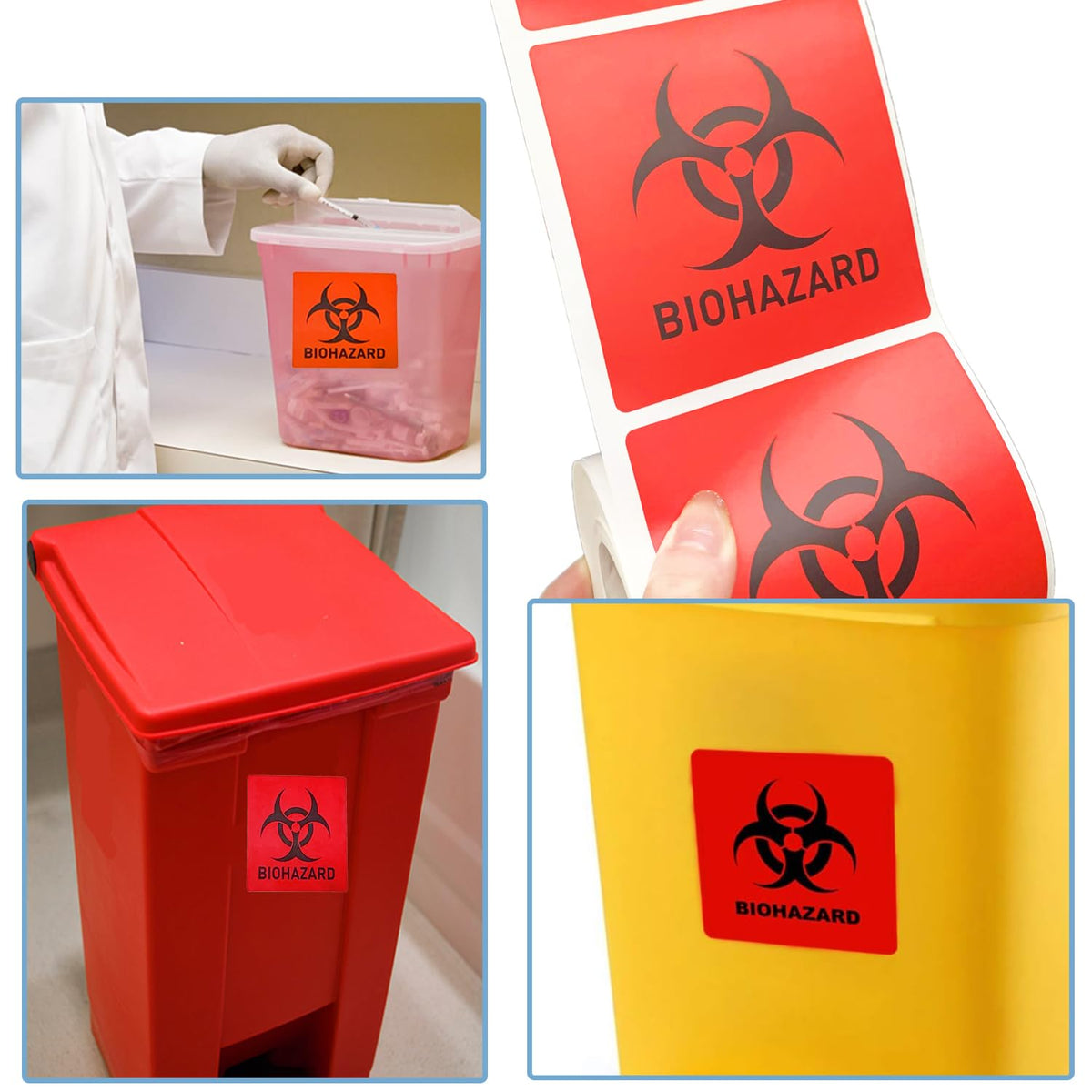 Biohazard Danger Safety Warning Label - 2"x 2" Waterproof Self Adhesive Decal Sign Sticker, High TEMP Resistance (250 PCS/Roll)