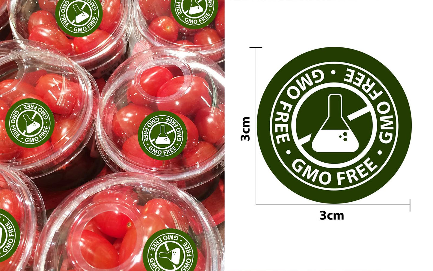 GMO Free, Non-GMO Food Rotation Labels 3 cm Circle Dots 250 Adhesive Stickers
