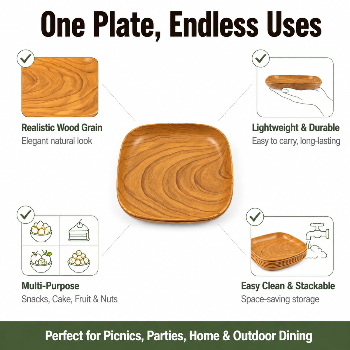 6PCS Wood-grain pattern multi-functional bone-serving dish