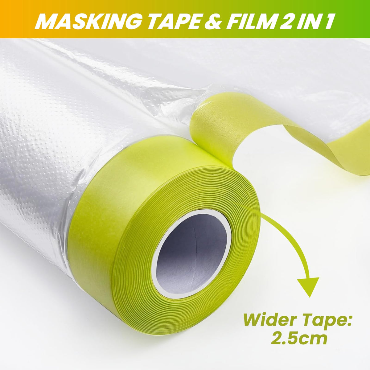 LLPT Tape and Drape 35.4”(Unfolded) x 66 Ft Each 2 Pack Pre-Taped Masking Film 0.31 Mil Painters Plastic Drop Cloth for Auto Wall Furniture Painting Protection (MFTG920) 35.4 Inch x 66 Ft
