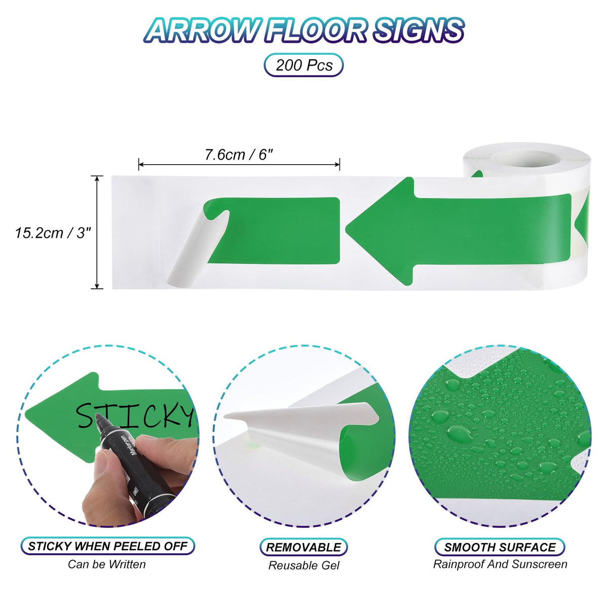 PATIKIL fluorescent green adhesive arrow floor sticker, 3x6 inches, used as directional marker in classrooms and warehouses