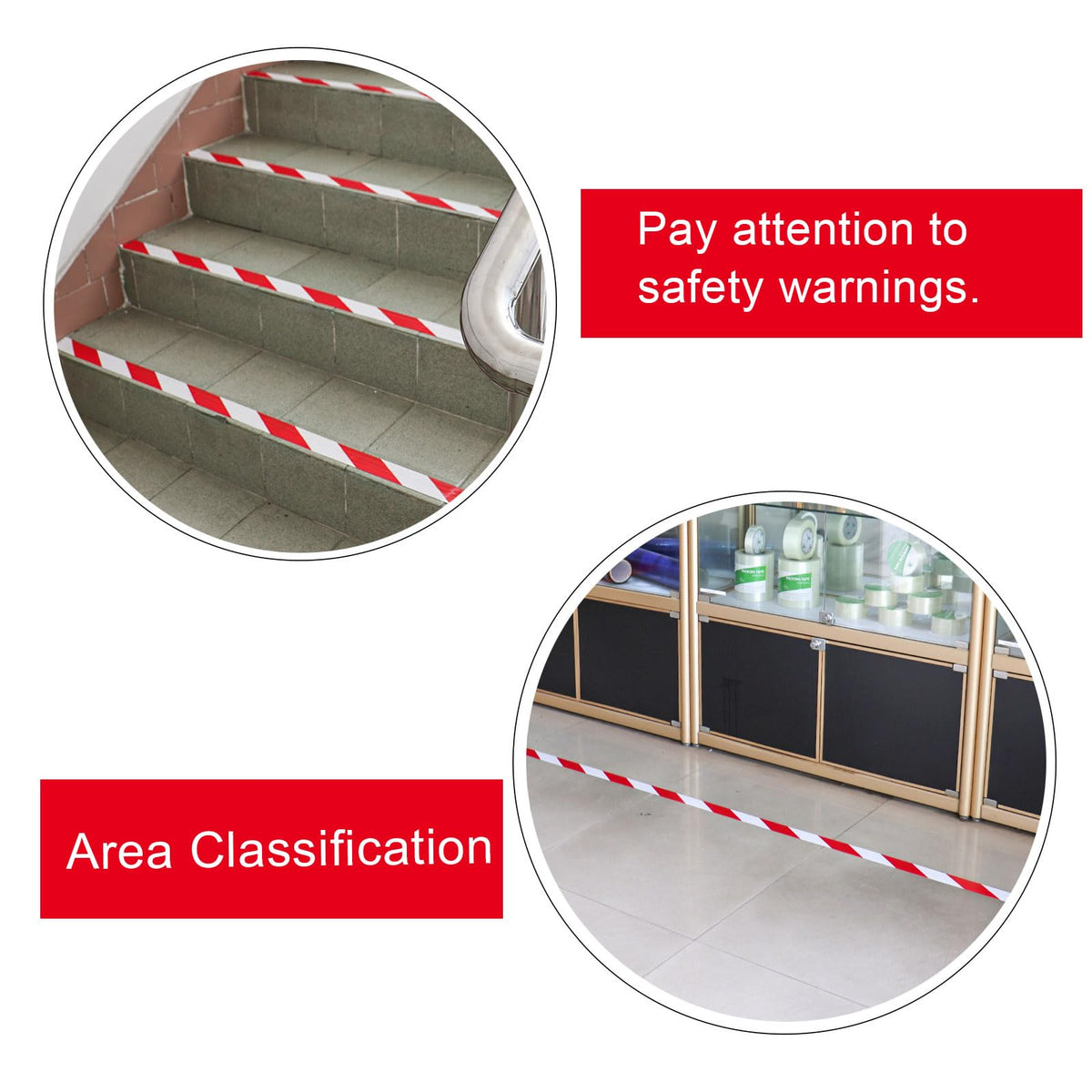 BOMEI PACK Floor Marking Tape 4 Inch x 108FT Red & White Warning Safety Stripe Tape for Walls, Floors, Pipes, Warterproof Caution Tape Ideal for Marking Hazardous Areas, Equipment