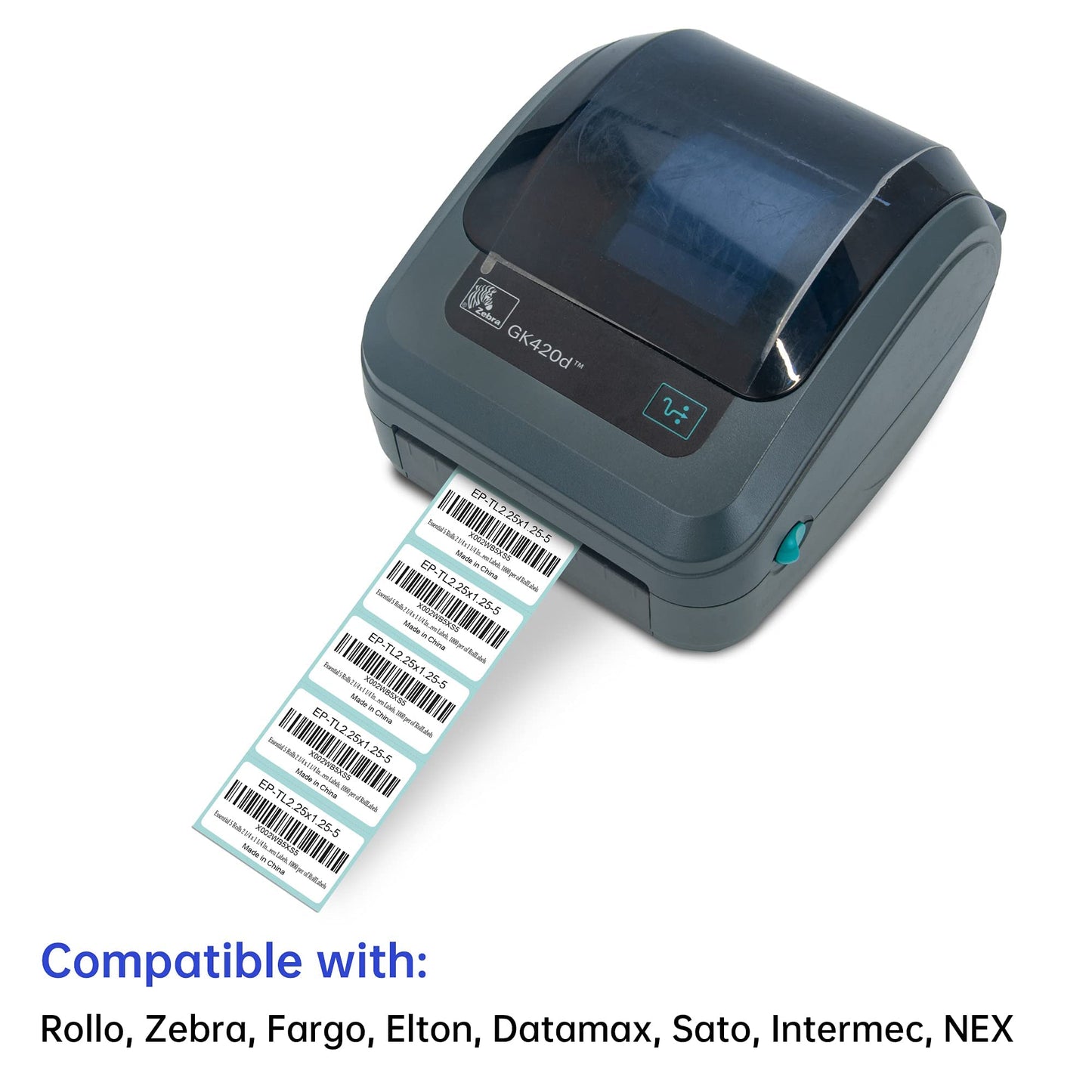 Essential 2 1/4 x 1 1/4 Inch Direct Thermal Labels, White, Permanent Adhesive, Perforations Between Labels, 1000 per of RollLabels (1 Roll) 1 Roll