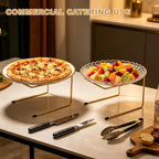 Pizza Stand, 2 Tier Pizza Rack for Party, Brass Metal Pizza Serving Tray Stand with Non-Slip Silicone for Wedding, Dessert Table, Holiday Event, Home Decor Use Gold