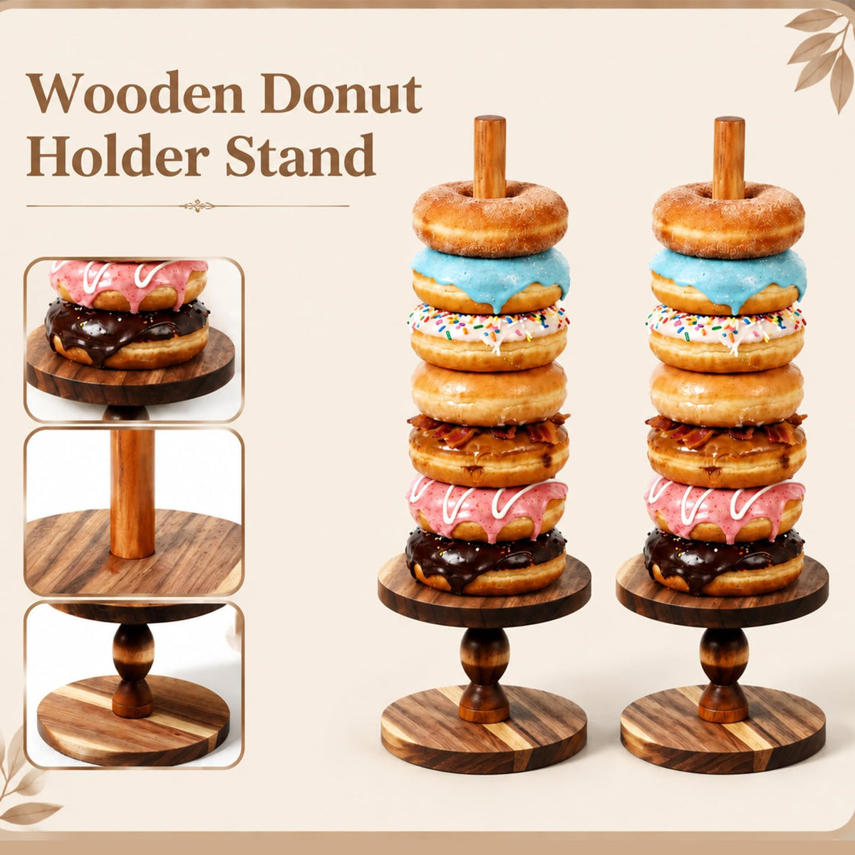 4 Pcs Wooden Donut Stand for Dessert Table Farmhouse Donut Stand