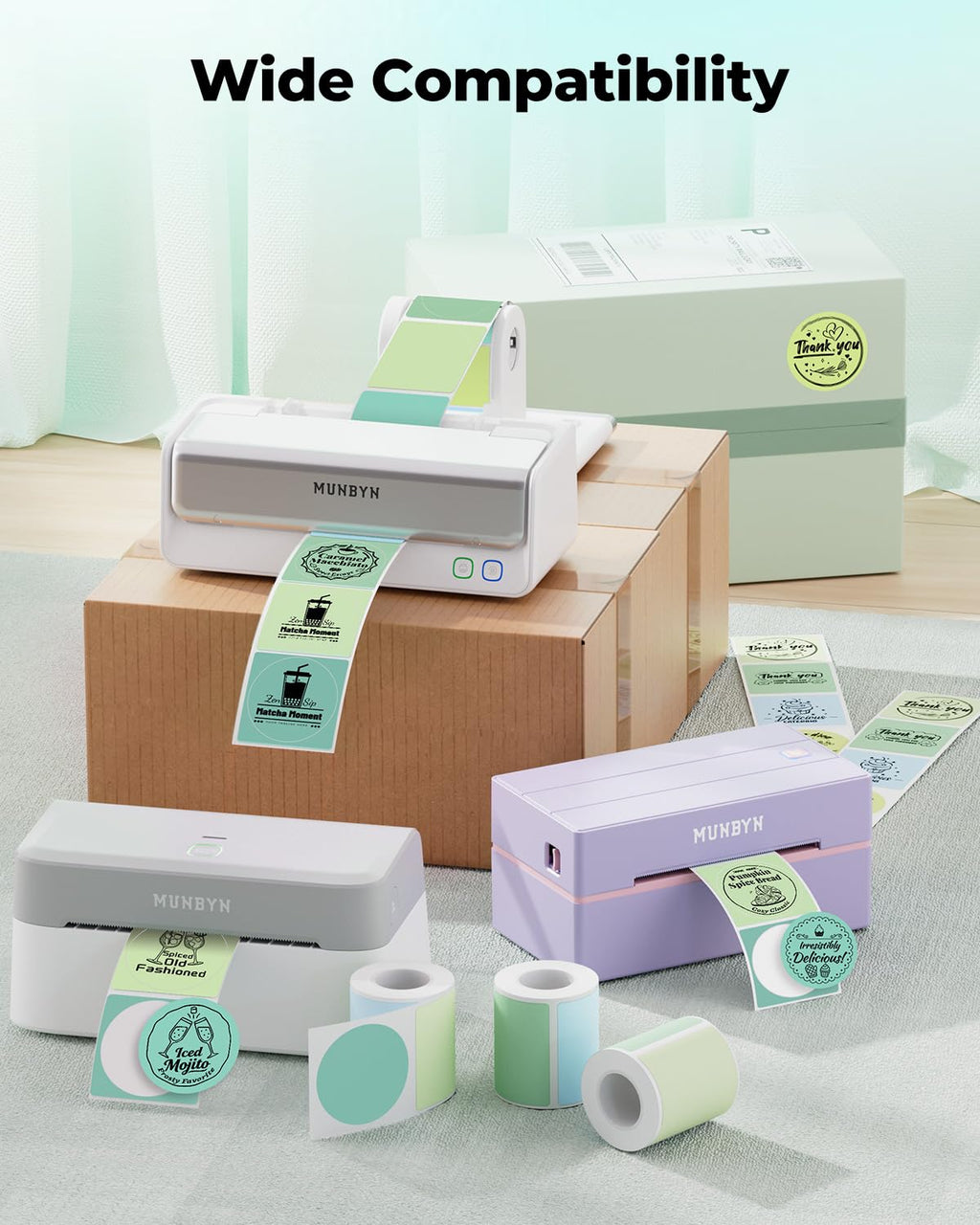 2 Inch Round Thermal Labels+Label Holder for Rolls and Fanfold Labels