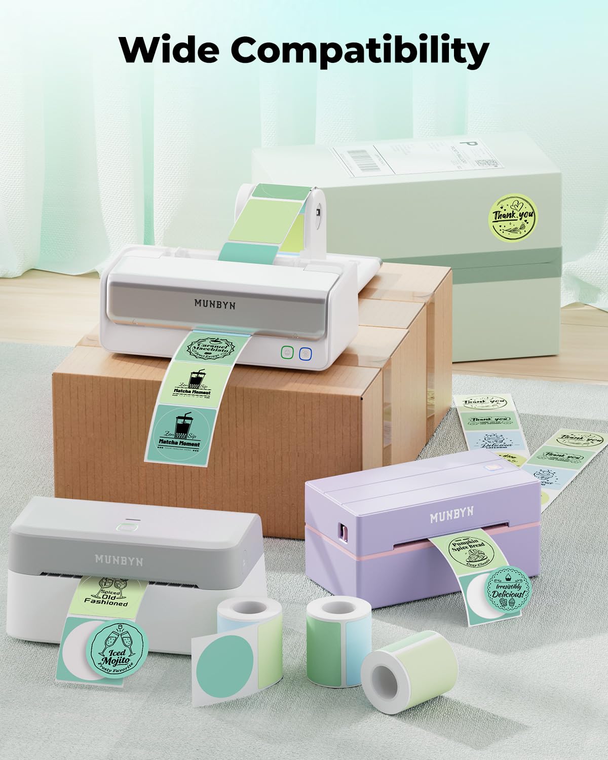 2 Inch Round Thermal Labels+Label Holder for Rolls and Fanfold Labels