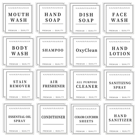 32PCS White Waterproof Labels for Bottles, Shampoo and Conditioner Dispenser Label Stickers, Bathroom Hand Soap Label Stickers, Mouthwash Labels for Glass/Plastic Spray Bottle