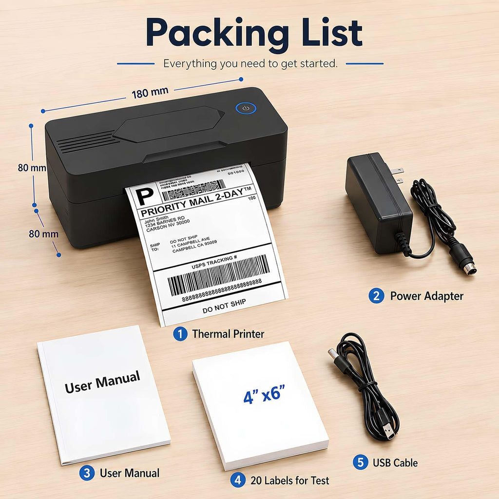 Bluetooth Thermal Shipping Label Printer, 4x6, Black