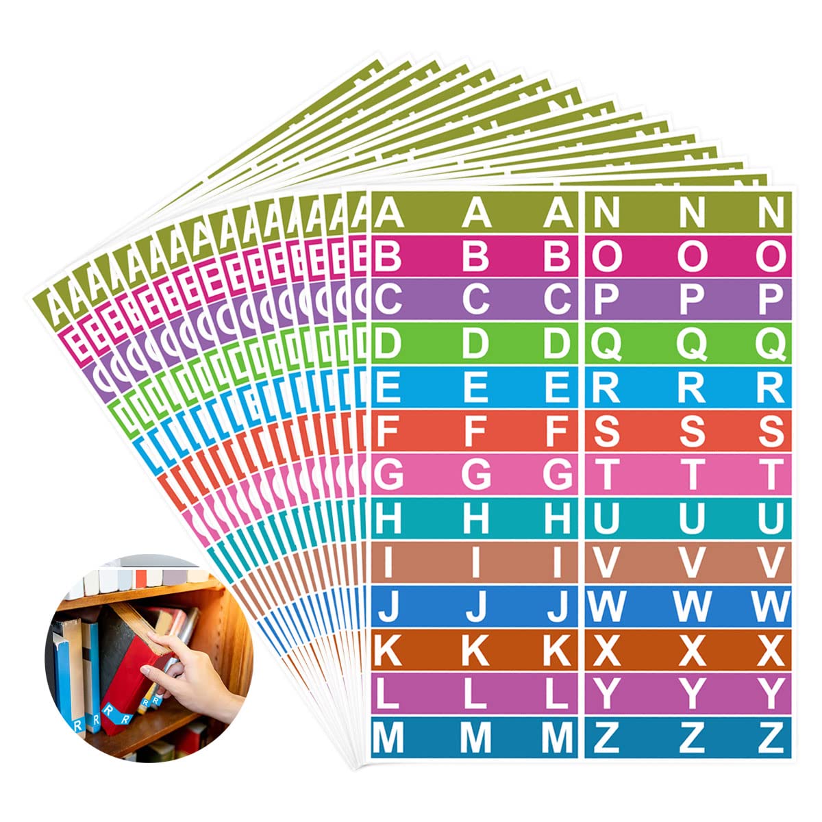Alphabet Book Spine Labels, Adhesive Alphabet Index File Folder Labels A-Z Tab Dividers Stickers for Classroom Book Organization.(520 Pcs)