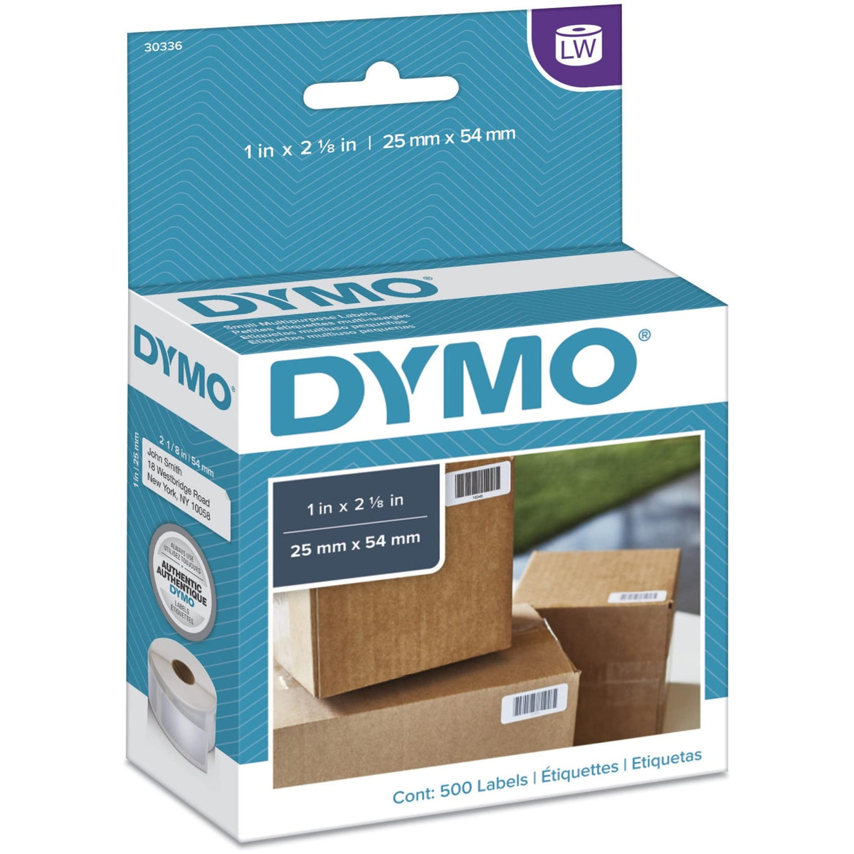 DYMO Authentic LW Large Multi-Purpose Labels for LabelWriter Label Printers & LW Multi-Purpose Labels for LabelWriter Label Printers, White, 1'' x 2-1/8'', 1 roll of 500 (30336)