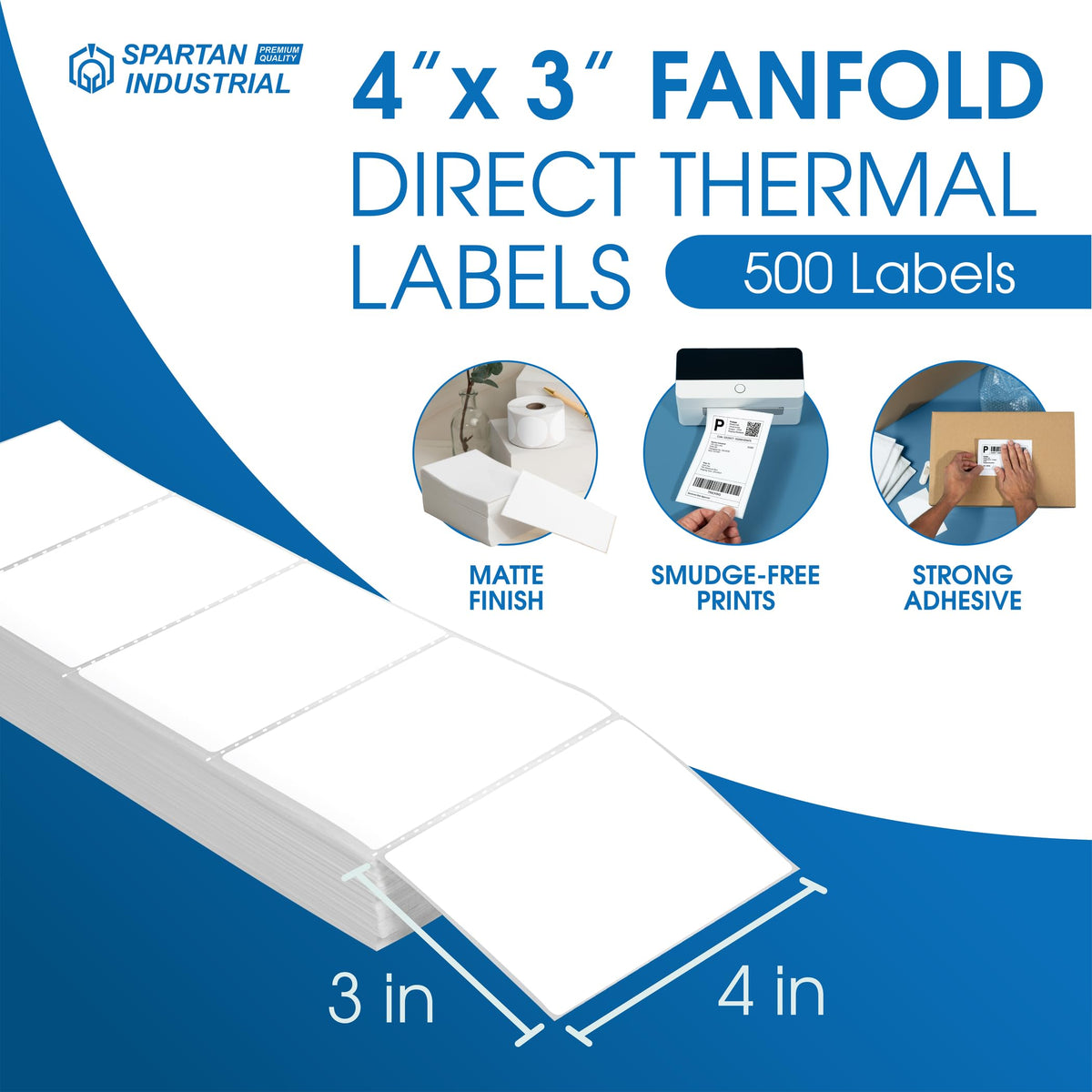 4" X 3" Direct Thermal Fanfold Labels (1000 Count, 1 Stack) 4" X 3"