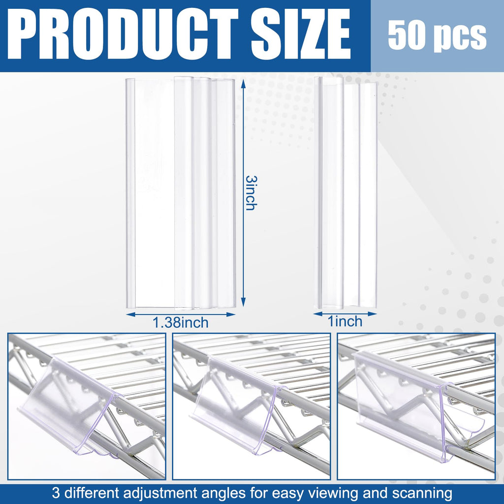Kathfly 50 Pack Wire Shelf Label Holder 3" Adjustable Shelf Cable Tags 3"