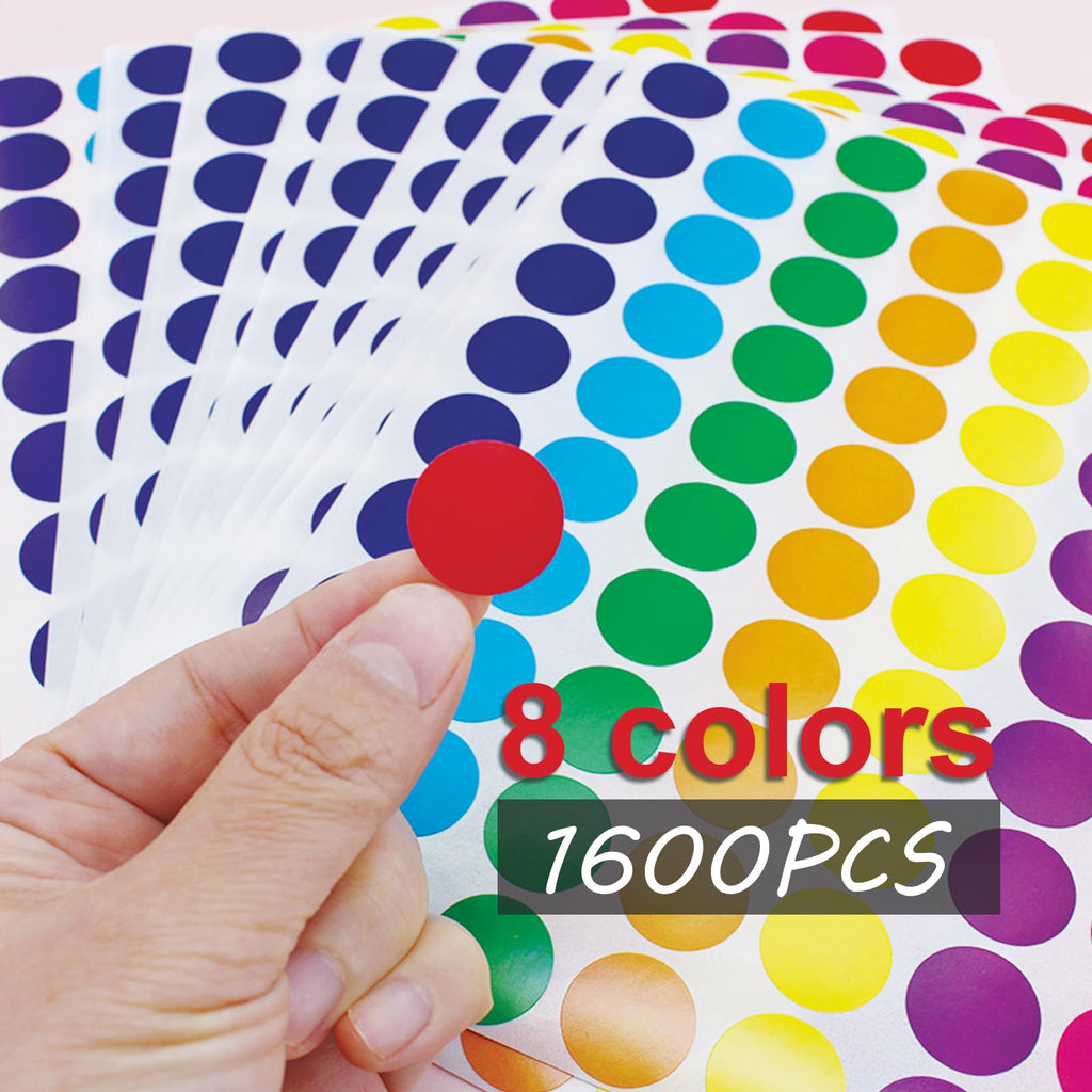 1600PCS, 3/4 Inch, Colored Dot Stickers Round Color Coding Labels 1600