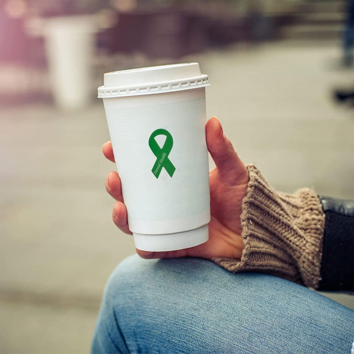 WANDIC Printed Green Ribbon Stickers, 500pcs Mental Health Awareness Decal Adhesive Label for Public Charity Fundraiser Events Supplies Gifts 500 pcs