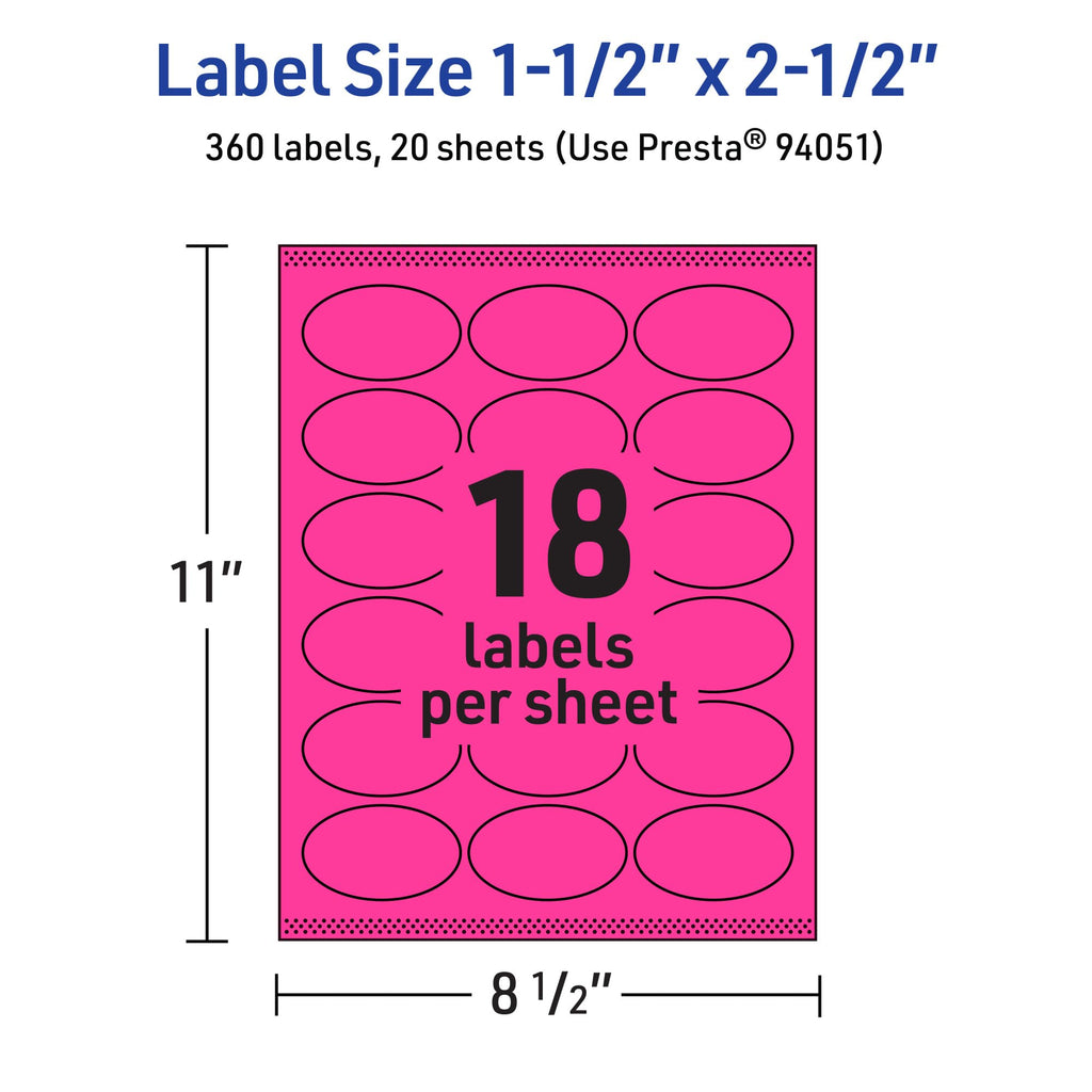 Avery Printable Oval Labels, Sure Feed Technology, 1-1/2" x 2-1/2", Neon Magenta Labels, Laser/Inkjet Printable, 360 Total, Great for Soaps and Candles 360 labels