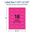 Avery Printable Oval Labels, Sure Feed Technology, 1-1/2" x 2-1/2", Neon Magenta Labels, Laser/Inkjet Printable, 360 Total, Great for Soaps and Candles 360 labels