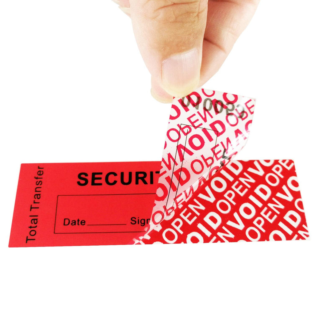 Bundled for 100pcs x 1" x 3.35" Red Total Transfer & Blue Non Transfer Tamper Proof Stickers