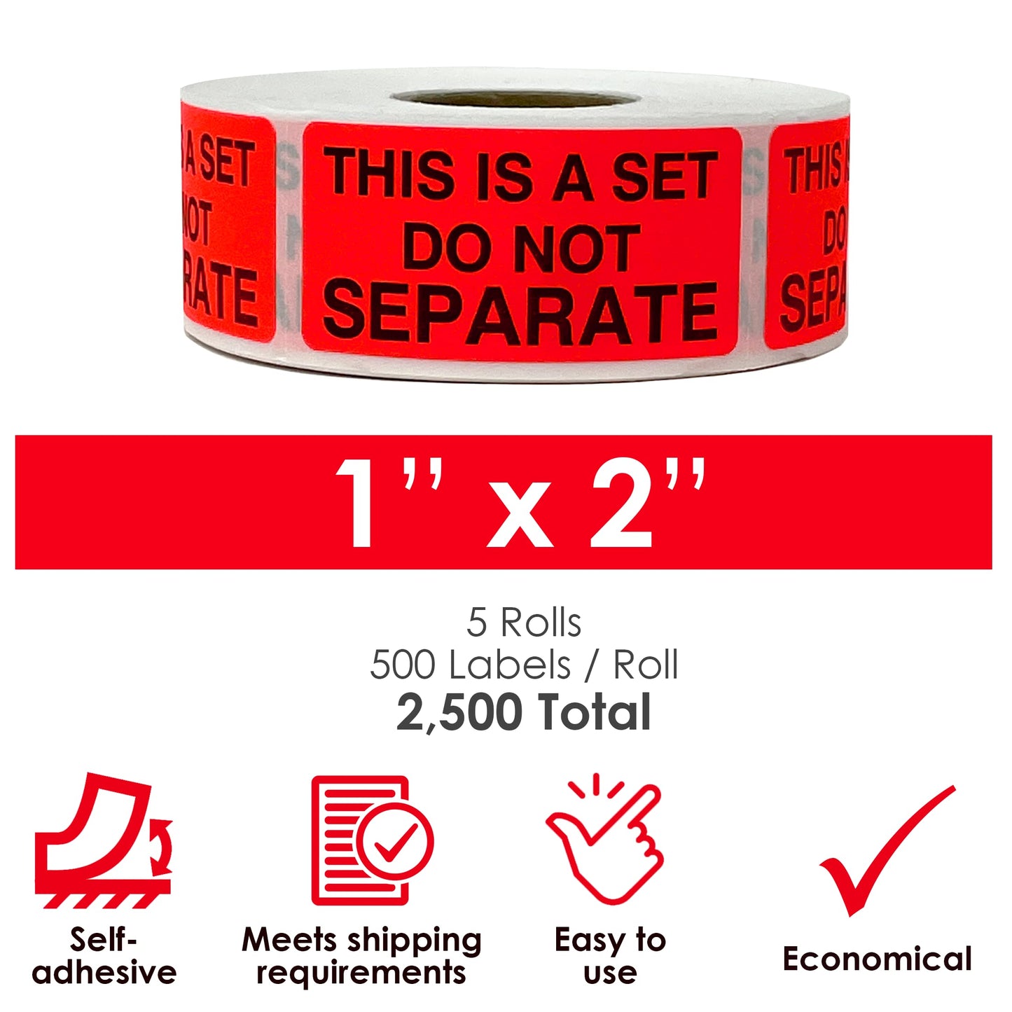 Innovative Haus 5 Rolls/500 Labels (2,500 Total) This is A Set Do Not Separate Stickers. 1" x 2" Self-Adhesive Fluorescent Red. Sold as Set Warning Stickers for Shipping Bundle Sets