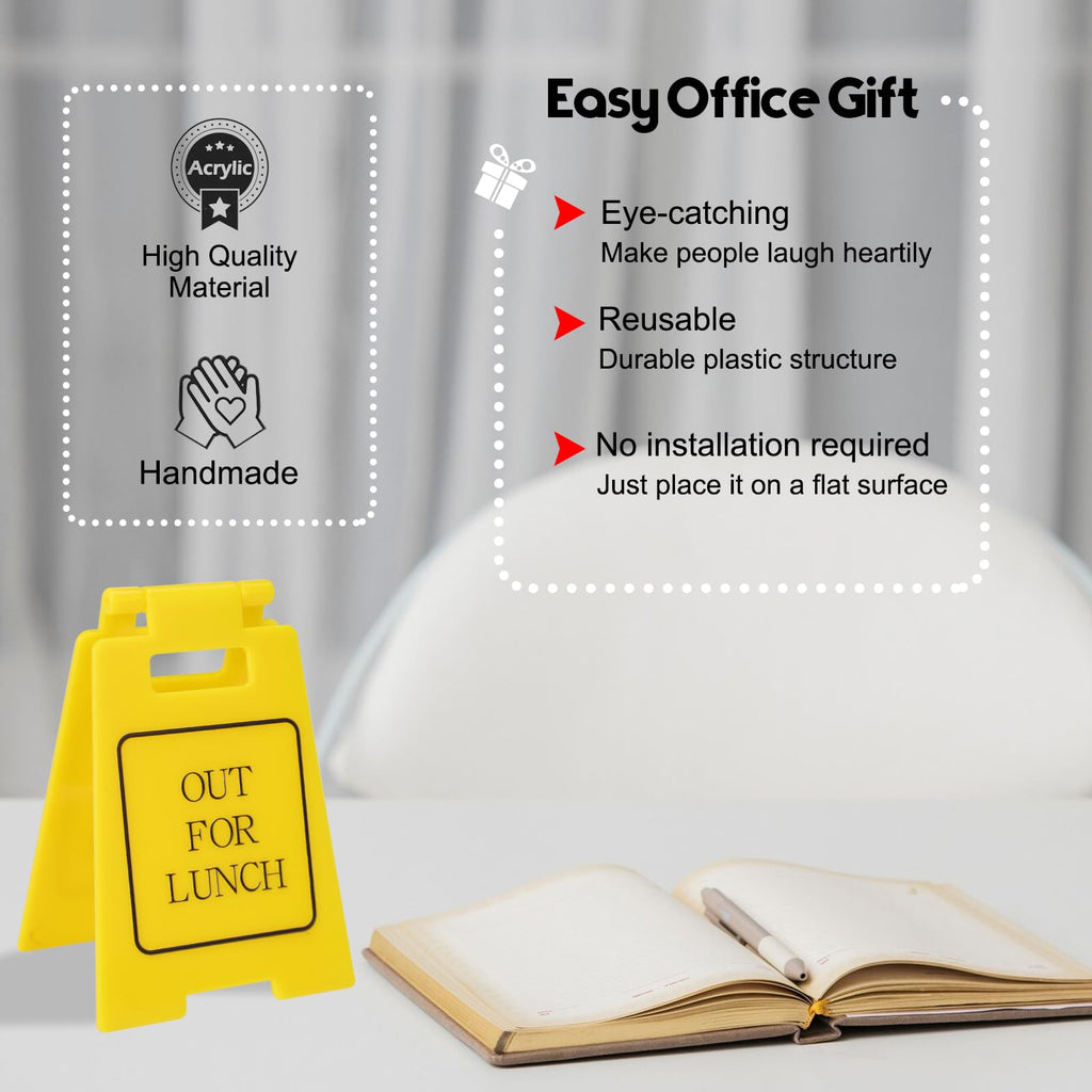 Funny Office Gag Gifts Out for Lunch Mini Desk Sign Cubicle Decor for Coworker Teammate Employee Boss Desk Accessories(Out for lunch)