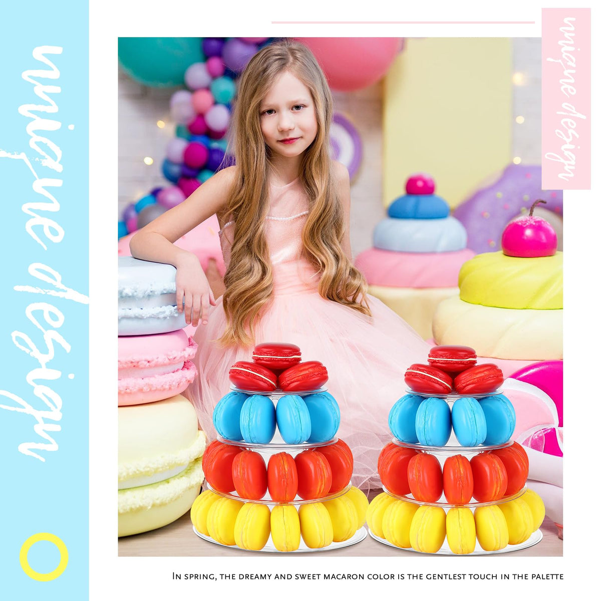 Juexica 2 Pcs Round Macaron Display Tower Stand 4 Tiers
