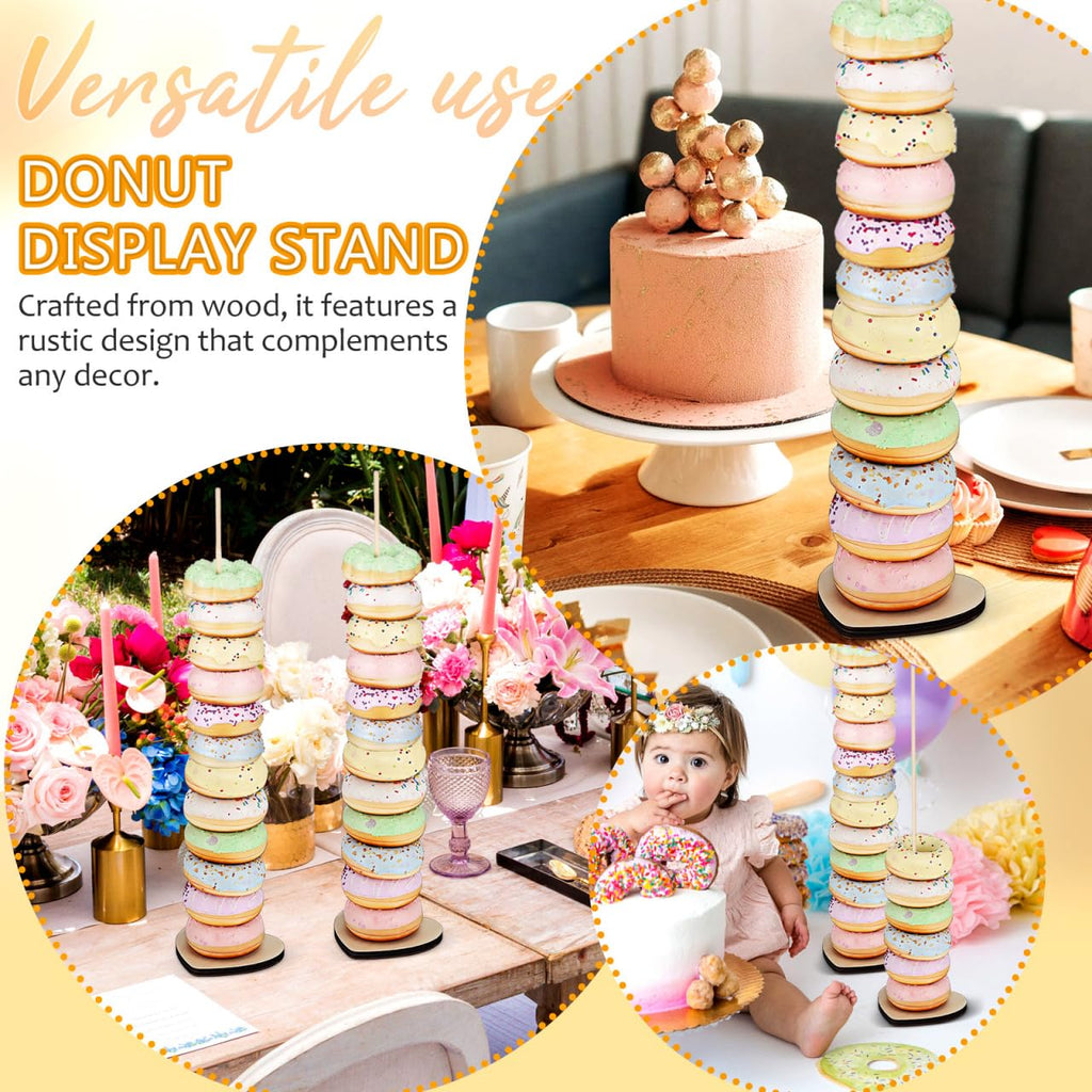 BESTYASH Wooden Donut Display Stand 15 Bases and 15 Rods Dessert Table