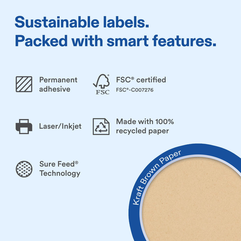 Avery® Kraft Brown Rectangle Labels, 2.5" x 4", Sure Feed Technology, Laser/Inkjet Printer Compatible, 200 Printable Labels Total, Great for Branding, Packaging, Events, and More 200 labels